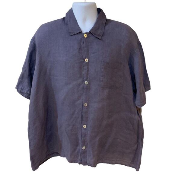 FLAX 100% Linen Shirt Mens Size Medium I Am Legendary Style Short Sleeve Button - Picture 1 of 5